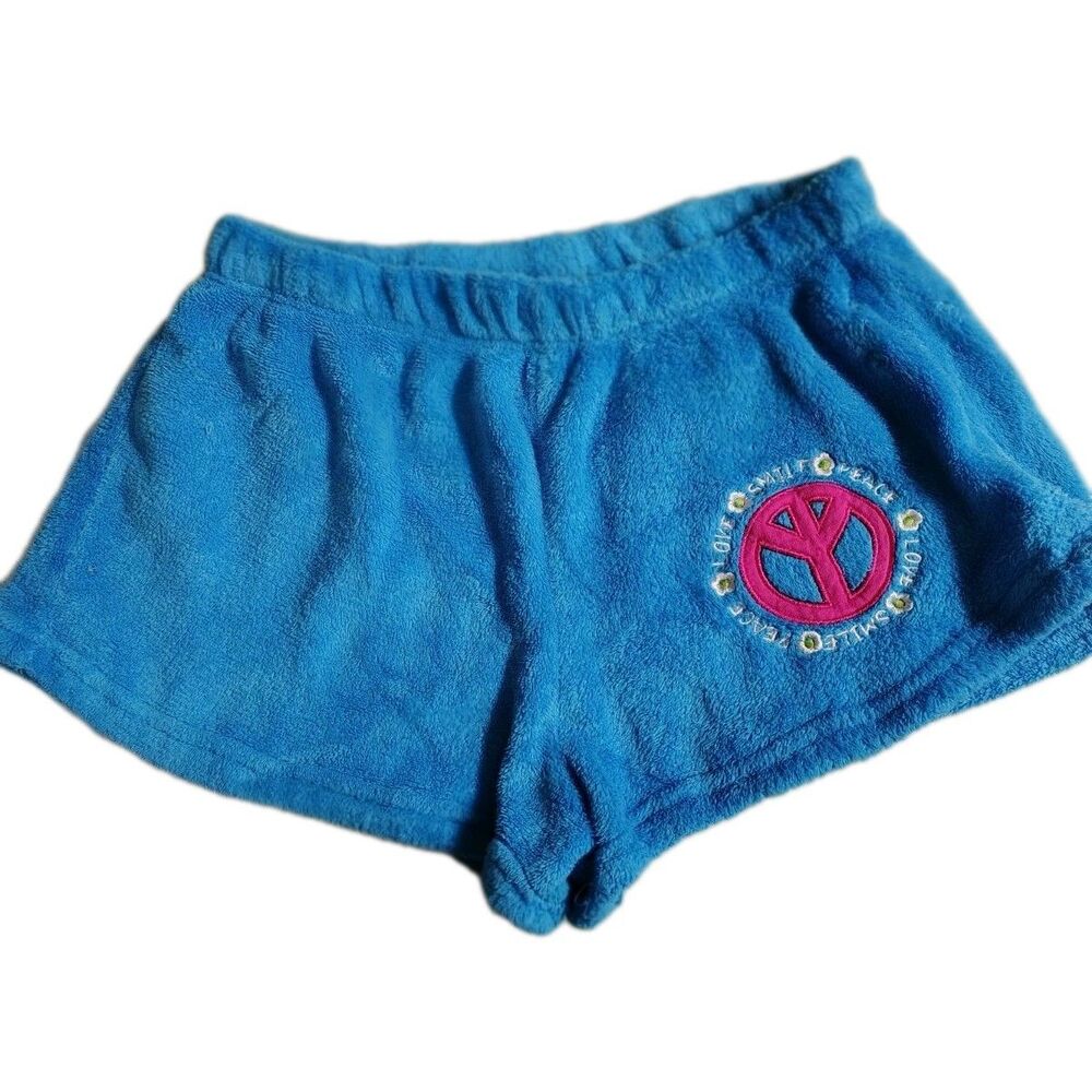 Seven Apparel Intimates Blue Fleece Peace Sign Shorts - Size S/P